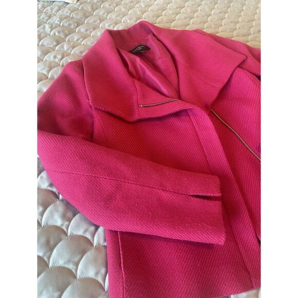 Talbots Collared Moto Zip Jacket Magenta Pink Pockets Wool Blend Coat Lined 2P - Picture 3 of 7
